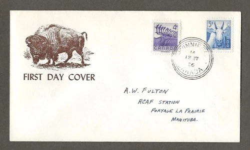 Canada first day cover, Lecner Buffalo Cachet, 1956 Caribou & Mountain Goat [721