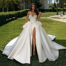 A-line Off Shoulder Wedding Dress Flower Applique Wedding Gown Customized
