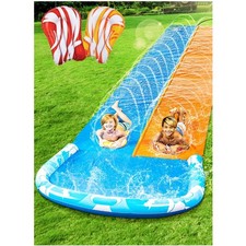 Wasserrutsche Set 685cm Doppelspur mit Sprinkler Bodyboards Garten Sommer Wasser