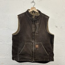 Y2K Carhartt Sherpa-Lined Mock-Neck Vest Dark Brown V33 DKB