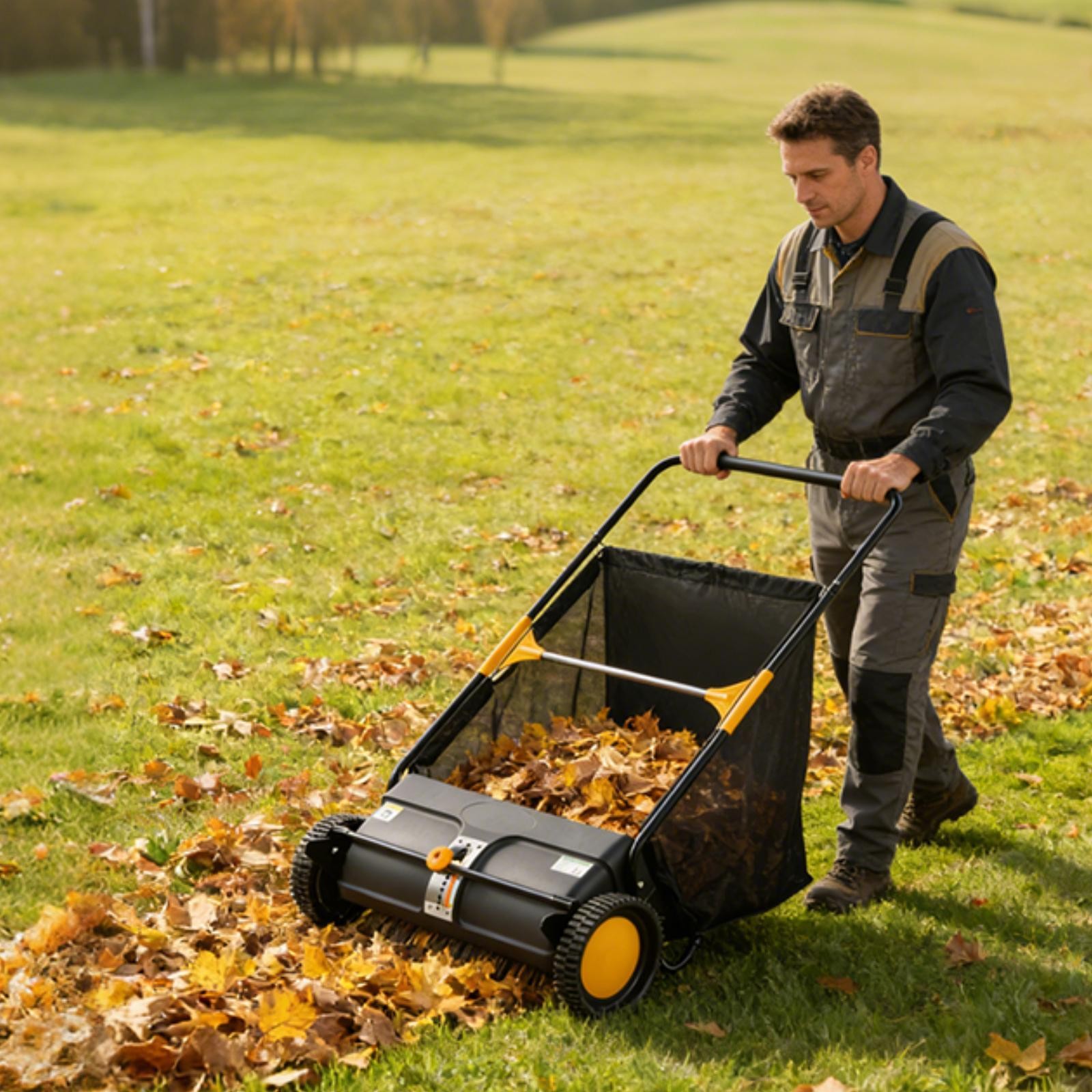 21inch Manual Push Lawn Sweeper Debris Collector Adjustable Height Flat ...