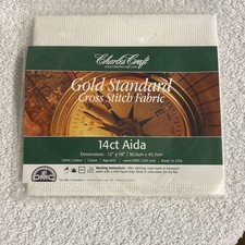 Charles Craft Gold STD. 14 Count Aida Cloth Cross Stitch Fabric White 12"x 18"