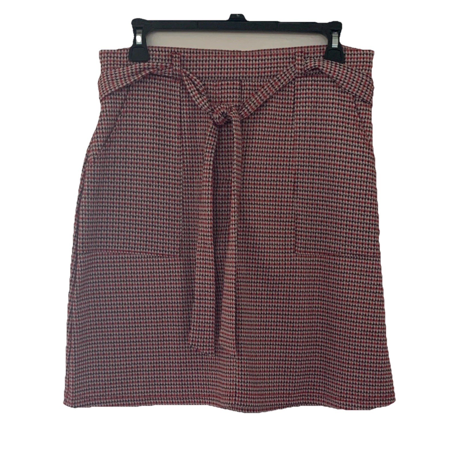 Gilli Red Black White Houndstooth Tie Waist Knee-Length Skirt Regular M