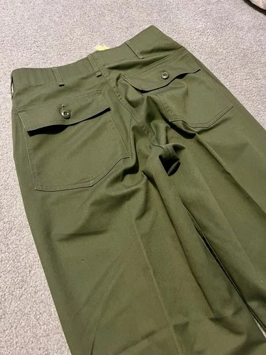 Vietnam Vintage Army Sateen Trousers OG-107 Military Pants Green Cotton 32x31