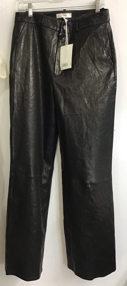 框架休闲皮革长裤黑色直筒阔腿平底新款 8 码