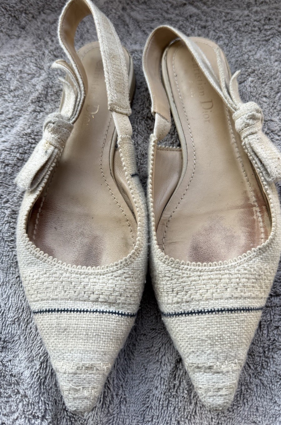 Authentic CHRISTIAN DIOR Neutral J'ADIOR  Canvas Slingback Ballet Flats 39