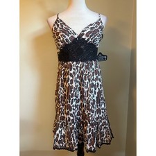 Angie Leopard Cotton mini Dress Crochet Lace Ruffle Hem S NWT y2k boho animal