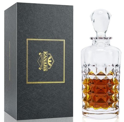 KANARS Whisky Decanter 25 Oz Round Crystal Decanter for Scotch Cocktail Vodka
