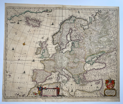 EUROPE c. 1656 NICOLAS VISSCHER I LARGE ANTIQUE MAP 17TH CENTURY