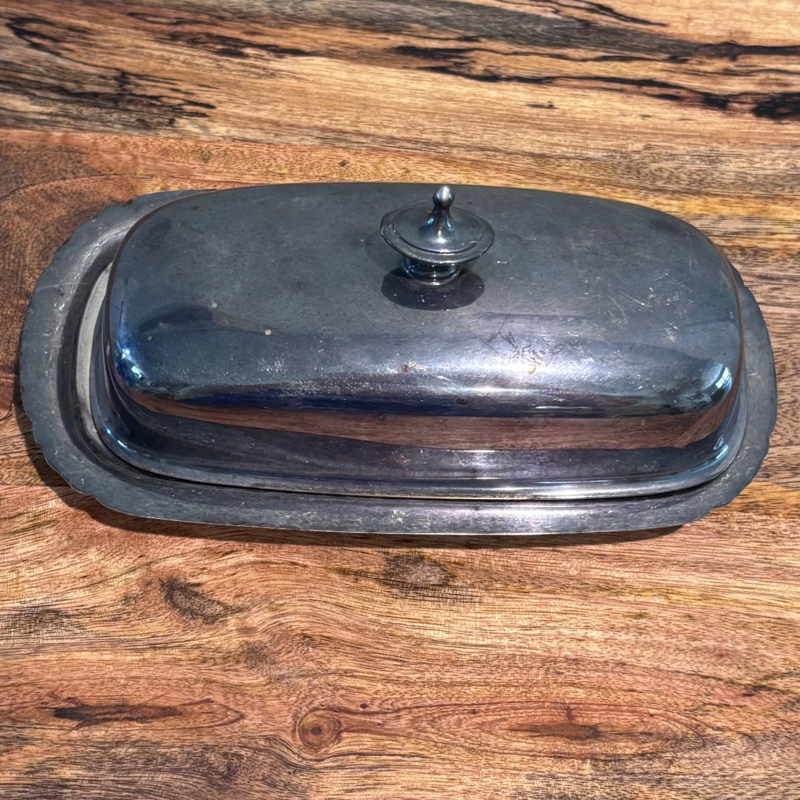 Silver Plated Vintage Scalloped Silver Butter Dish with Lid