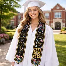 Custom Wild Floral Graduation Stole, Personalized Name Sash, Class of 2026