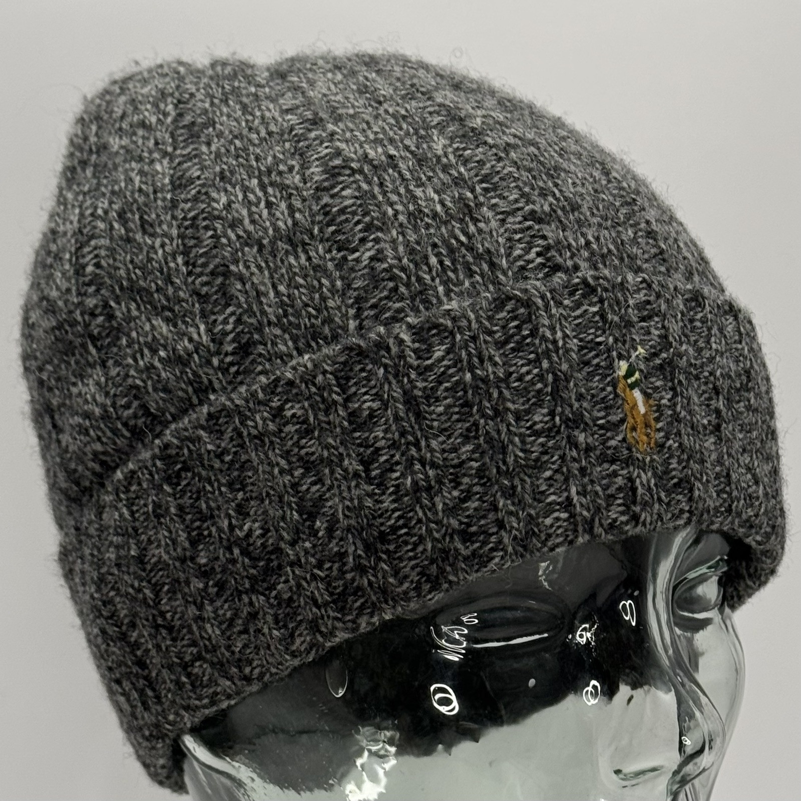 Polo Ralph Lauren Beanie Hat Uomo Grigio O S Pony Polsino Maglia Misto Lana