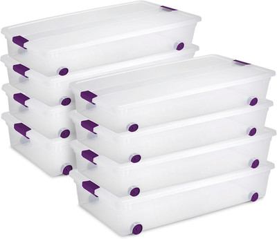 8-Pack 60Qt Clear Latch Storage Bins with Wheels for Underbed Organization