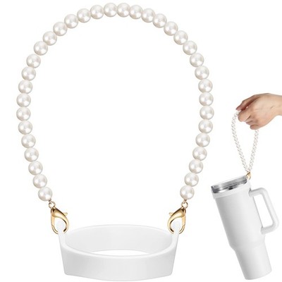 SiliFine Silicone Water Bottle Handle Holder Pearl Strap 8~40oz White