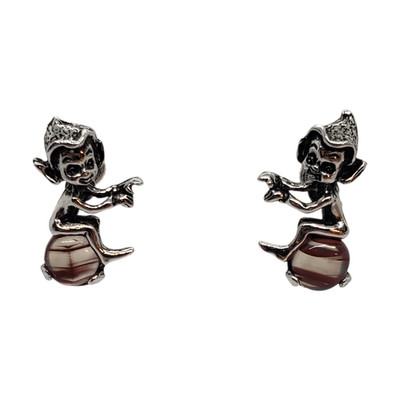 Vintage Elf Pixie Earrings Screw Back Carnelian Agate Chalcedony Cute RARE