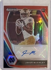 Javon McKinley 2021 Prizm Draft Picks Red Auto 168/199 Notre Dame Fighting Irish