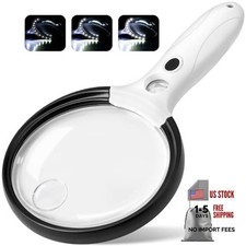 Large Magnifying Glass with Light, 10x 25x 45X Handheld Magnifier