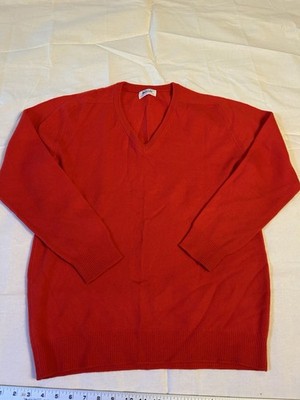 PRINGLE Red Cashmere V Neck Sweater Made In Scotland M/L Pure Old Money B6 Sz 42
