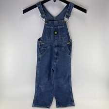 John Deere Unisex Kids Denim Bib Overalls Size 6 Blue Cotton Adjustable Straps