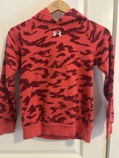 Under Armour Boys Fleece Pullover Hoodie Red Black Camouflage YM Logo