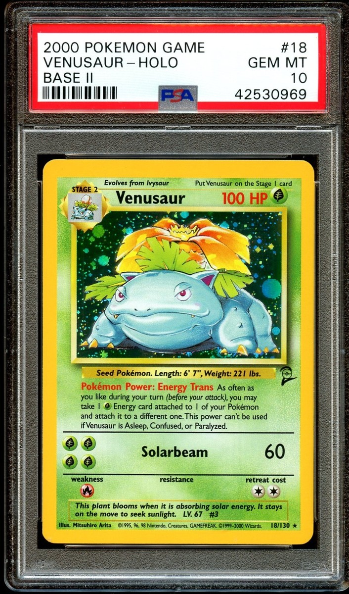 PSA 10 GEM MINT Venusaur 18/130 HOLO RARE Base Set 2 Pokemon Card