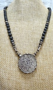 VTG Happy Children Judaica Coin Necklace Chaim Gross Hematite Beads Judaica