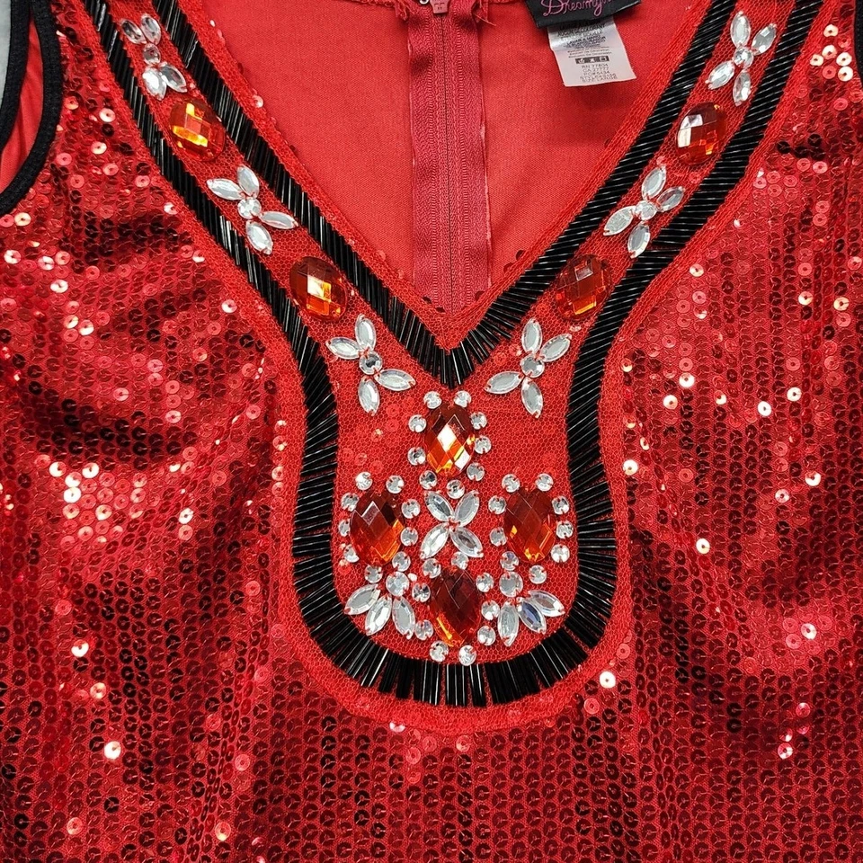 Vestido Dreamgirl Mujer L Rojo Negro Años 20 Aleta Disfraz Lentejuelas Joyas Gatsby Foto 3 de 4