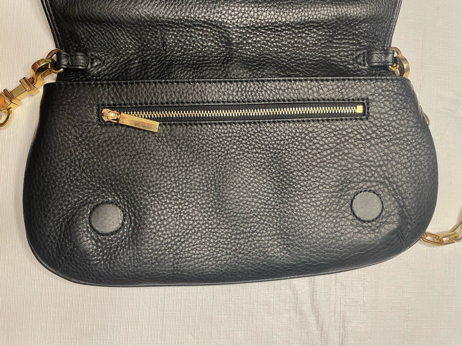 Tory Burch Amanda Logo Crossbody Pebbled Leather Clutch Black Gold Chain Link thumbnail 7
