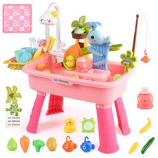 Upgraded 4-in-1 Kids Water Table Outdoor Play Sink Fishing Toy for Toddlers