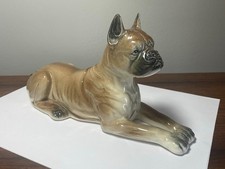 Vintage Porcelain Boxer Figurine Dog Ceramic Made in Japan 5" Tall x 9" Long