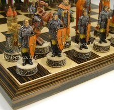 Medieval Times Robin Hood Chess Men Set W/ 14" Ebony Black & Maple Wood Board