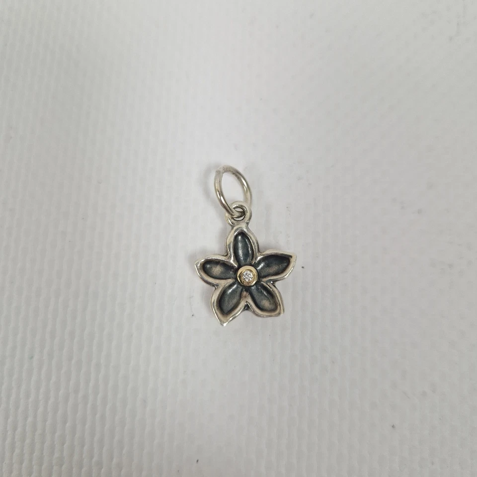 RARO Pandora He Loves Me Flor Colgante Plata Esterlina Oro 14k Diamante ALE 925 Foto 3 de 4