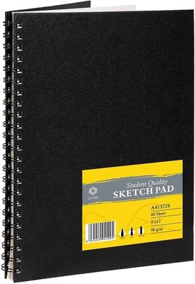 CONDA 9''x12'' Double-Sided Hardbound Sketchbook, 60 1 Pack, Black 