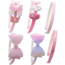 6 Pack Girls Headbands Glitter Kids Bow Heart Star Toddler Teens A666