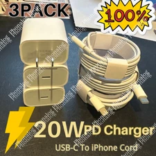 3Pack Lot 20W USB-C Fast Charger PD Adapter Cable For iPhone 14/13/12/11Pro iPad
