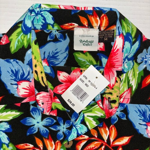 NWT Rainforest Cafe Adult Medium Tropical Hawaiian Floral Bamboo Button Up Shirt - Picture 2 of 7