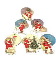 Merrimack Publishing Corp CHRISTMAS ORNAMENTS Set of 6 Santa Pressed Cardboard