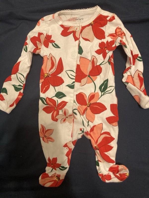 Carters One Piece Sleeper Newborn Floral Button Footie