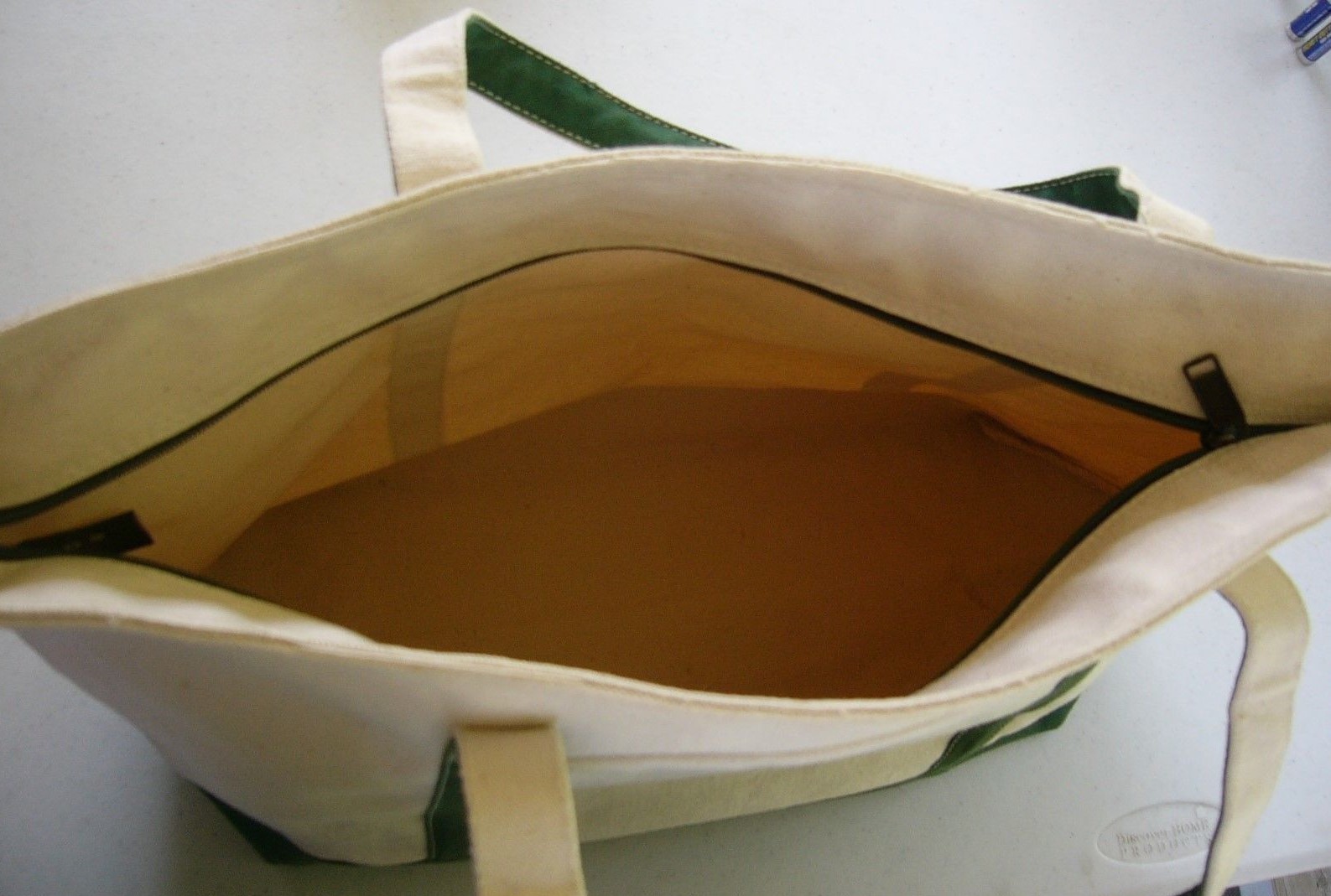 Leed's Canvas Zipper Top TOTE BAG Camp Comfort Green & Beige eBay