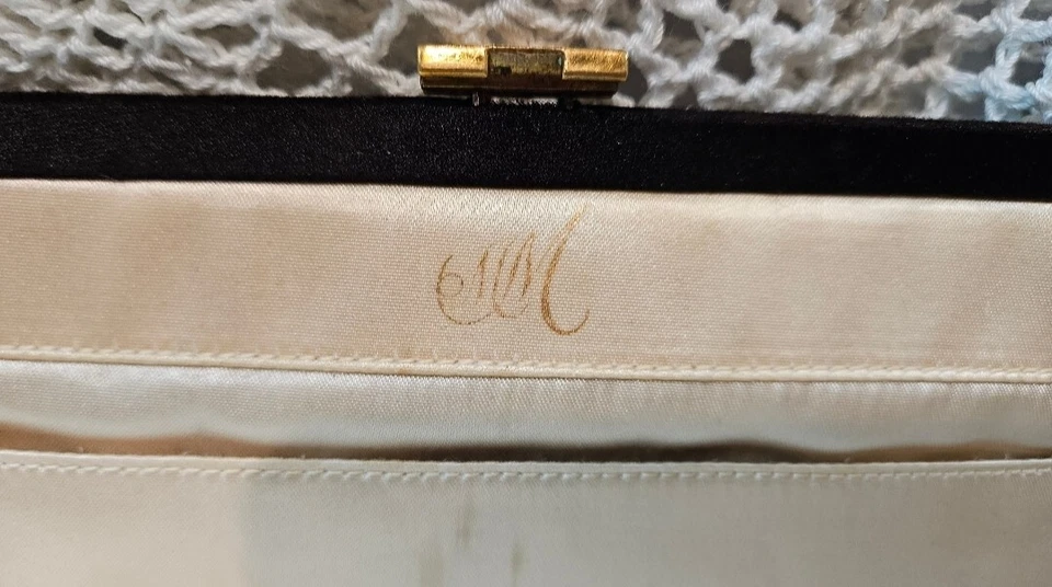 Bolso de mano vintage MM Morris Moskowitz marrón seda con cierre dorado Foto 3 de 4