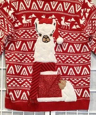 33 Degrees Size L Ugly Christmas Sweater Funny Llama - 3D PomPom Pocket Red
