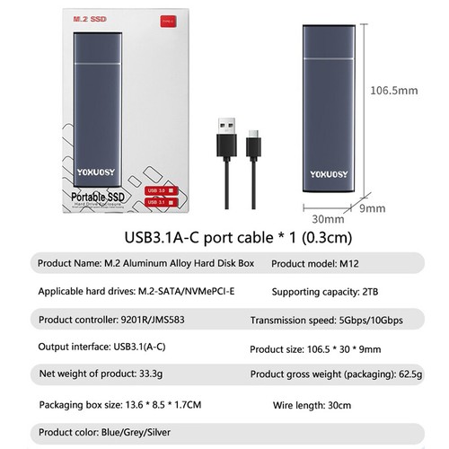 Metal External M2 NVMe SSD Enclosure 10Gbps PCIe SSD Case Portable M.2 Disk _SE - Afbeelding 12 van 14