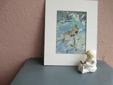 vintage illustration of man in boat with gulls flying by Janet Laura Scott 1928