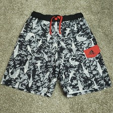Adidas Swim Trunks Youth Boys XL XLarge SHARK PRINT Pocket Logo White Black Red