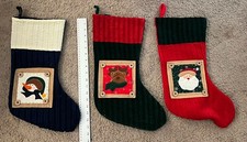 Lot of 3 Christmas Holiday Stockings Green Reindeer Blue Snowman Red Santa 17"