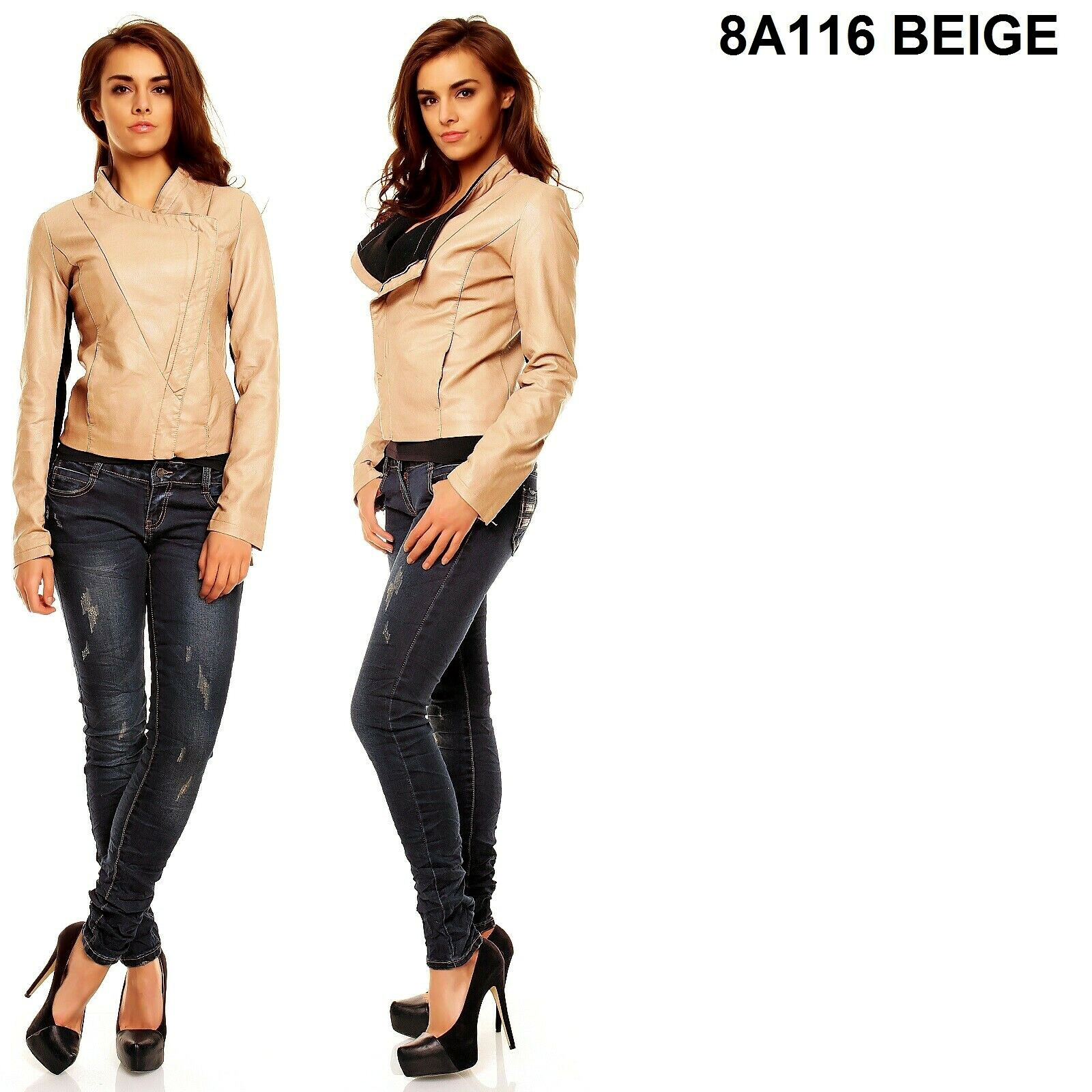 Giubbotto In Finta Pelle Nero Donna - Modello Corto Slim Aderente, Perfetto Per Look Rock - Foto 6