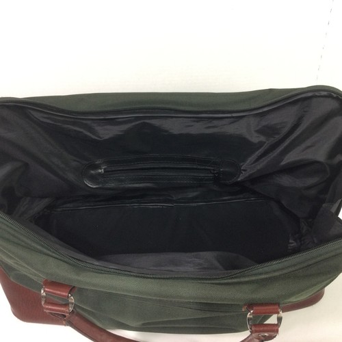 Metro Collection Duffle Travel Bag Green Canvas & Leather Zipup Carryon Luggage - Picture 6 of 7
