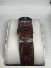 Beautiful 18mm FOR OMEGA Brown Leather Strap & Stainless Steel Deployment Buckle
