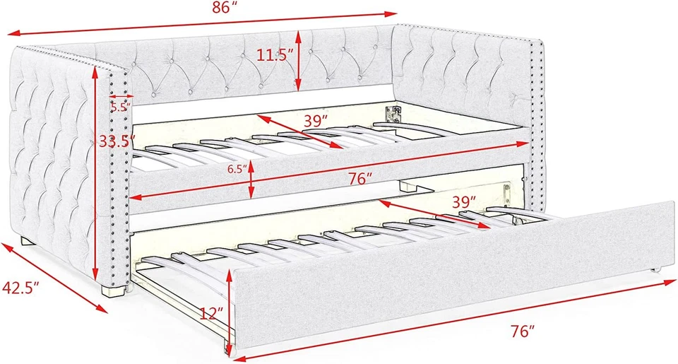 Sofá cama tapizado con nido doble/tamaño completo sofá cama acolchada muebles Foto 4 de 4