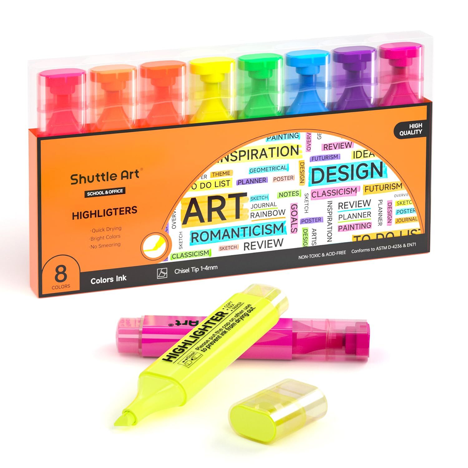Shuttle Art Highlighters, 8 Assorted Colors Highlighter Pens, Chisel Tip Dry-...